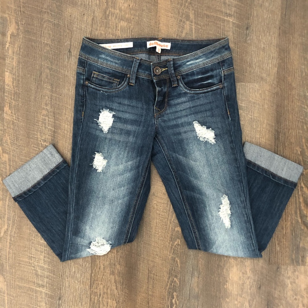 Dollhouse Ripped Roll-up Skinny Capri - Size 3